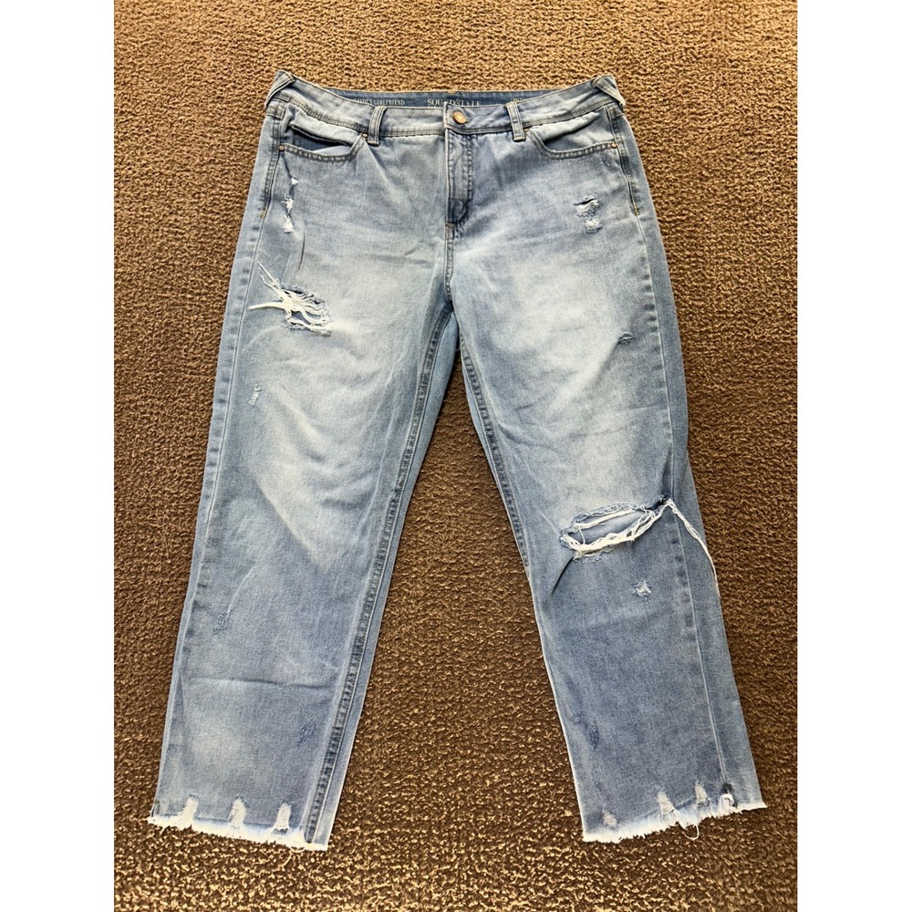 Sound Style Hayden Girlfriend Jeans Blue Distressed Easy Fit Crop Womens 12
